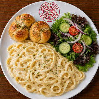 Lunch Fettuccine Alfredo (2 Garlic Knots + Side Salad)