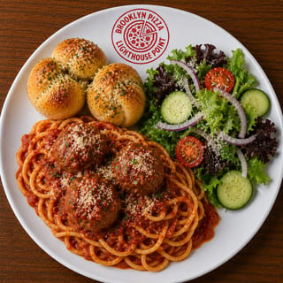Lunch Spaghetti Meatballs ( 2 Garlic Knots + Side Salad)