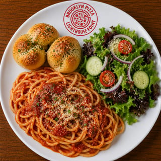 Lunch Spaghetti Marinara (2 Garlic Knots + Side Salad)