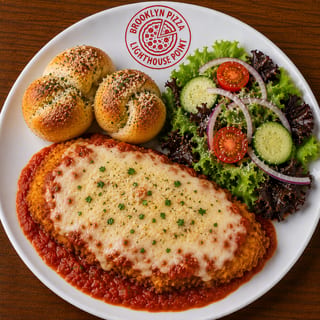 Lunch Chicken Parmigiana (2 Garlic Knots + Side Salad)